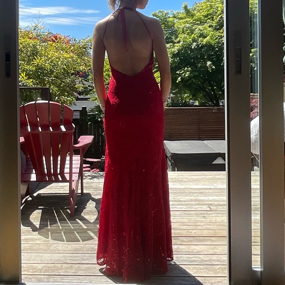 Worn Once! Red sleek mermaid style prom dress - Picture 2 of 5